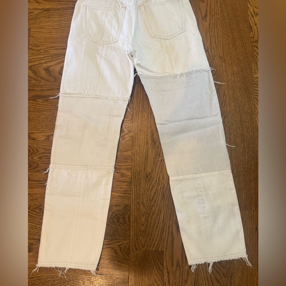 Acne Patchwork Off-White & Light Gray Slim Straig… - image 6